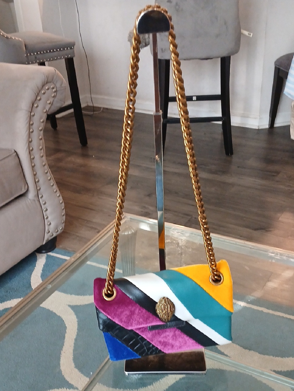 Kurt Geiger Multicolor Velvet Chain Shoulder Bag - Picture 2 of 8